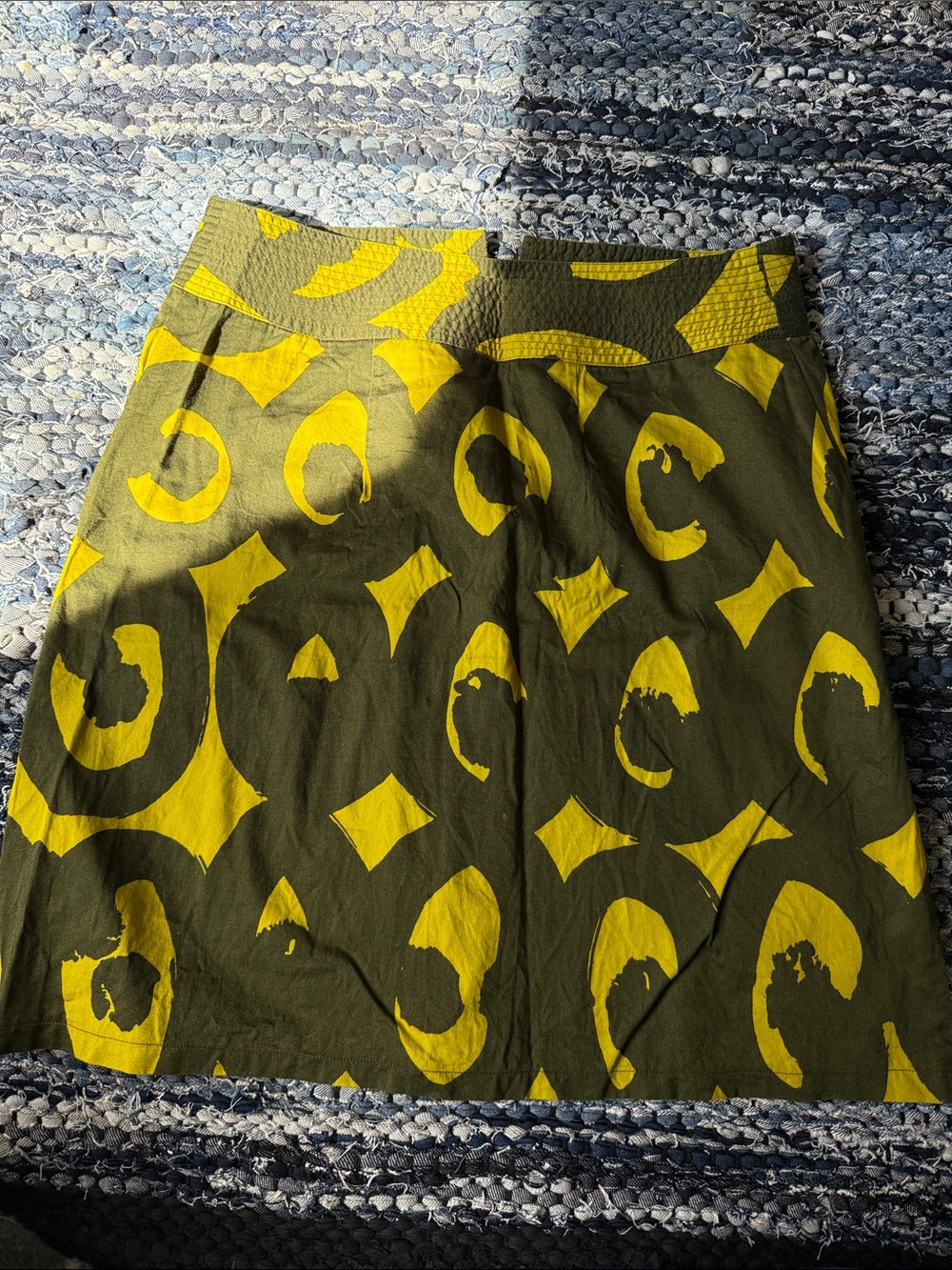 BOGO Marimekko for Anthropologie Olive and Lime Green Abstract Print Mini Skirt - Picture 4 of 7